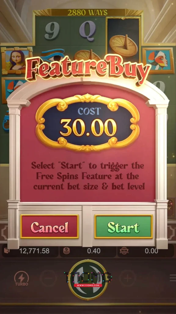 ฟีเจอร์ซื้อฟรีสปิน (Feature Buy) ในเกมสล็อต Museum Mystery จากค่าย PG