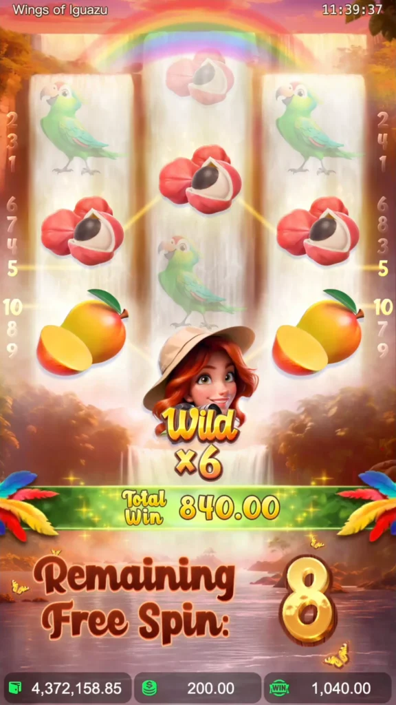 ภาพหน้าจอการเล่นเกมสล็อต Wings of Iguaza ระหว่างโหมด Free Spins