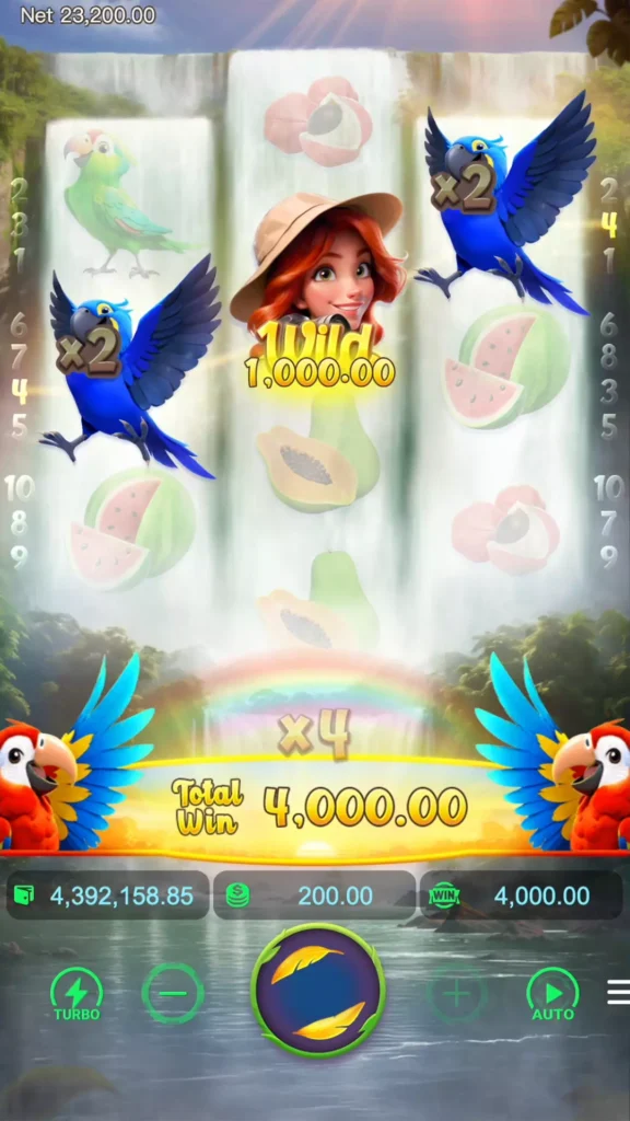 หน้าจอเกมสล็อต Wings of Iguaza ระหว่างการเล่น