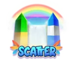 สัญลักษณ์ Scatter ในเกมสล็อต Wings of Iguaza เป็นรูปน้ำตกมีสายรุ้งพาดผ่าน