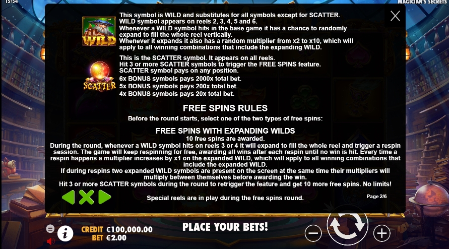 ฟีเจอร์พิเศษของเกมสล็อต PP Magician’s Secrets